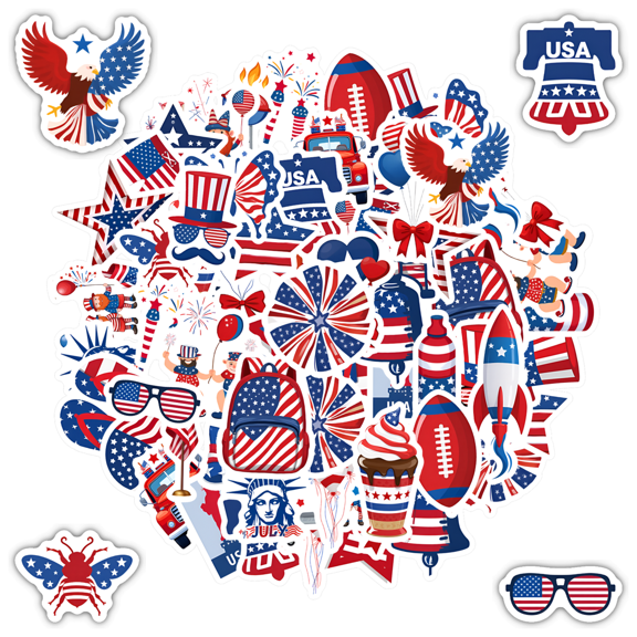 35pcs-50pcs Patriotic Stickers American Decor Stickers Independence Day Stickers for Laptops Suitcases Phones