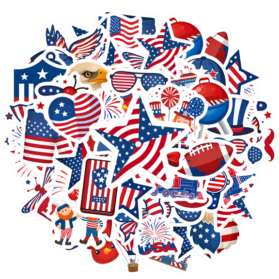35pcs-50pcs Patriotic Stickers Funny Stickers USA Theme PVC Stickers Graffiti Decals for Laptops Suitcases Phones