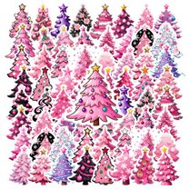 35pcs-50pcs Pink Christmas Stationery Stickers Cute Tree Teacher Reward Stickers for Laptop Fridge Phone