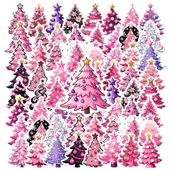 35pcs-50pcs Pink Christmas Stationery Stickers Cute Tree Teacher Reward Stickers for Laptop Fridge Phone
