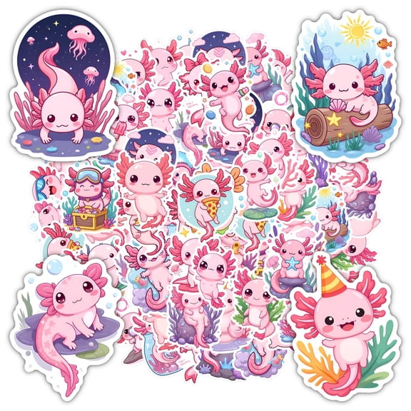 35pcs-50pcs Pink DIY Stickers Axolotl Animal Stickers Kids Stationery for Laptops Phones Suitcases