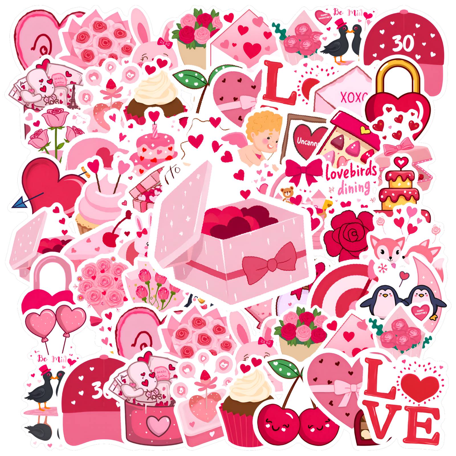 Pink Lover Sticker 35pcs-50pcs Pink Love Stickers Valentine Heart Stickers Romantic Cute ...