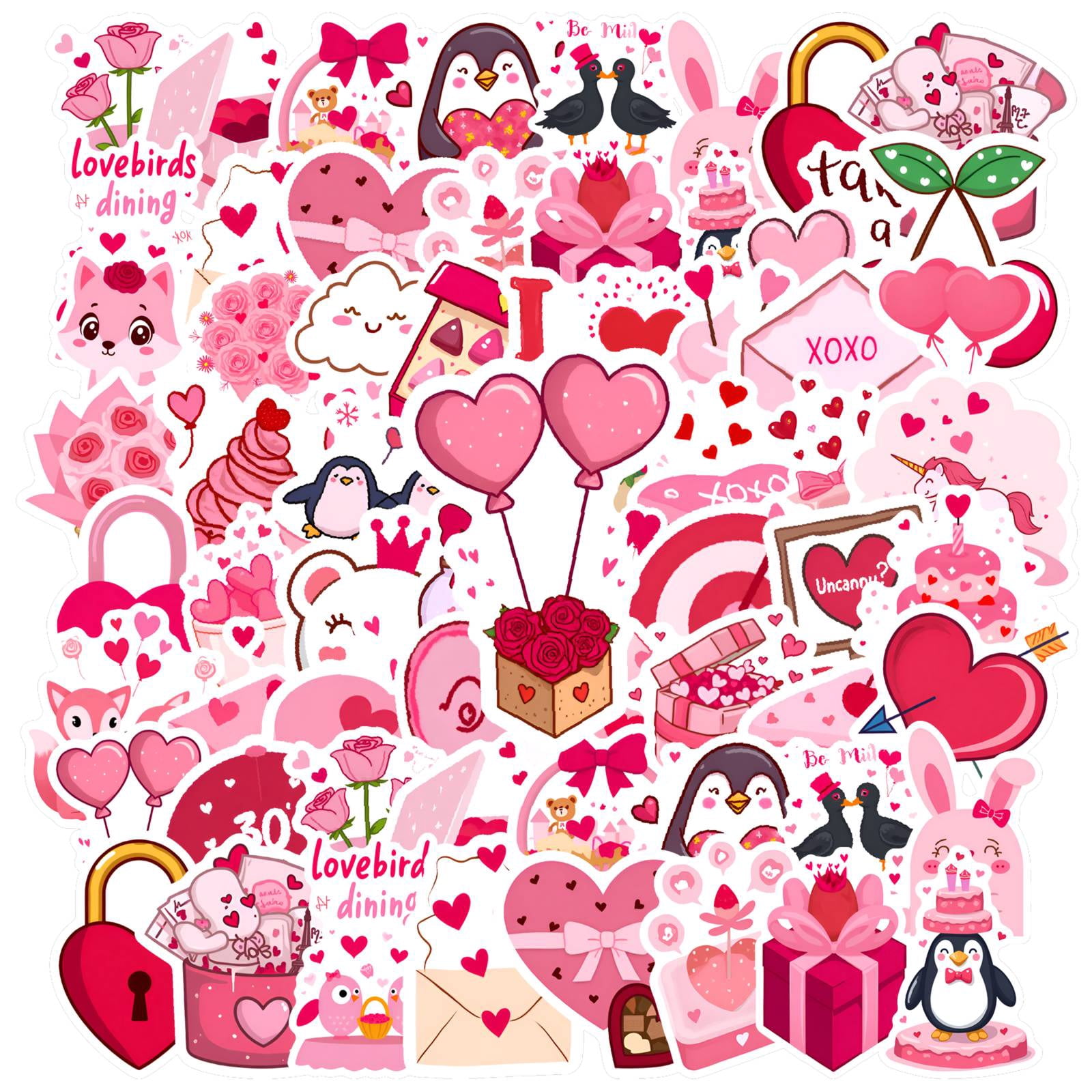 Pink Lover Sticker 35pcs-50pcs Pink Love Stickers Valentine Heart Stickers Romantic Cute ...