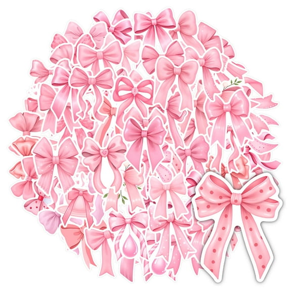 35pcs-50pcs Pink Ribbon Stickers Kids Decorative Stickers Bow DIY Stickers for Suitcase Phone Laptop