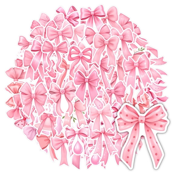35pcs-50pcs Pink Ribbon Stickers Kids Decorative Stickers Bow DIY Stickers for Suitcase Phone Laptop