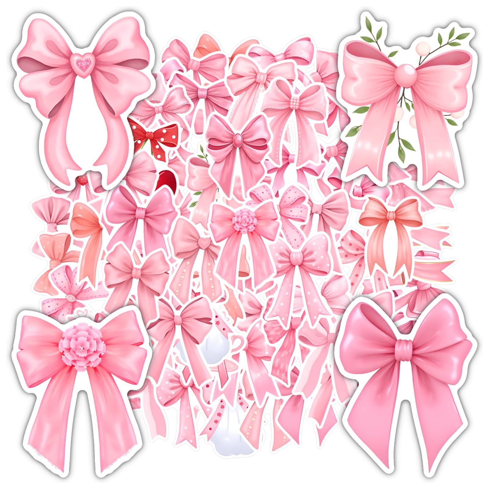 35pcs-50pcs Pink Ribbon Stickers Kids Decorative Stickers Bow DIY ...