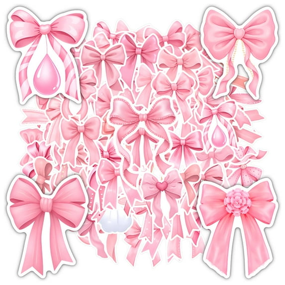 35pcs-50pcs Pink Ribbon Stickers Kids Decorative Stickers Bow DIY Stickers for Suitcase Phone Laptop