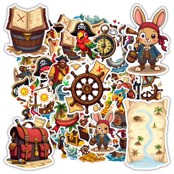 35pcs-50pcs Pirate Adventure Stickers Stationery Stickers Nautical Kids Stickers Funny Graffiti Decals for Luggage Suitcase Laptop