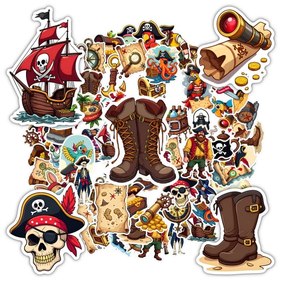35pcs-50pcs Pirate Adventure Stickers Stationery Stickers Nautical Kids Stickers Funny Graffiti Decals for Luggage Suitcase Laptop