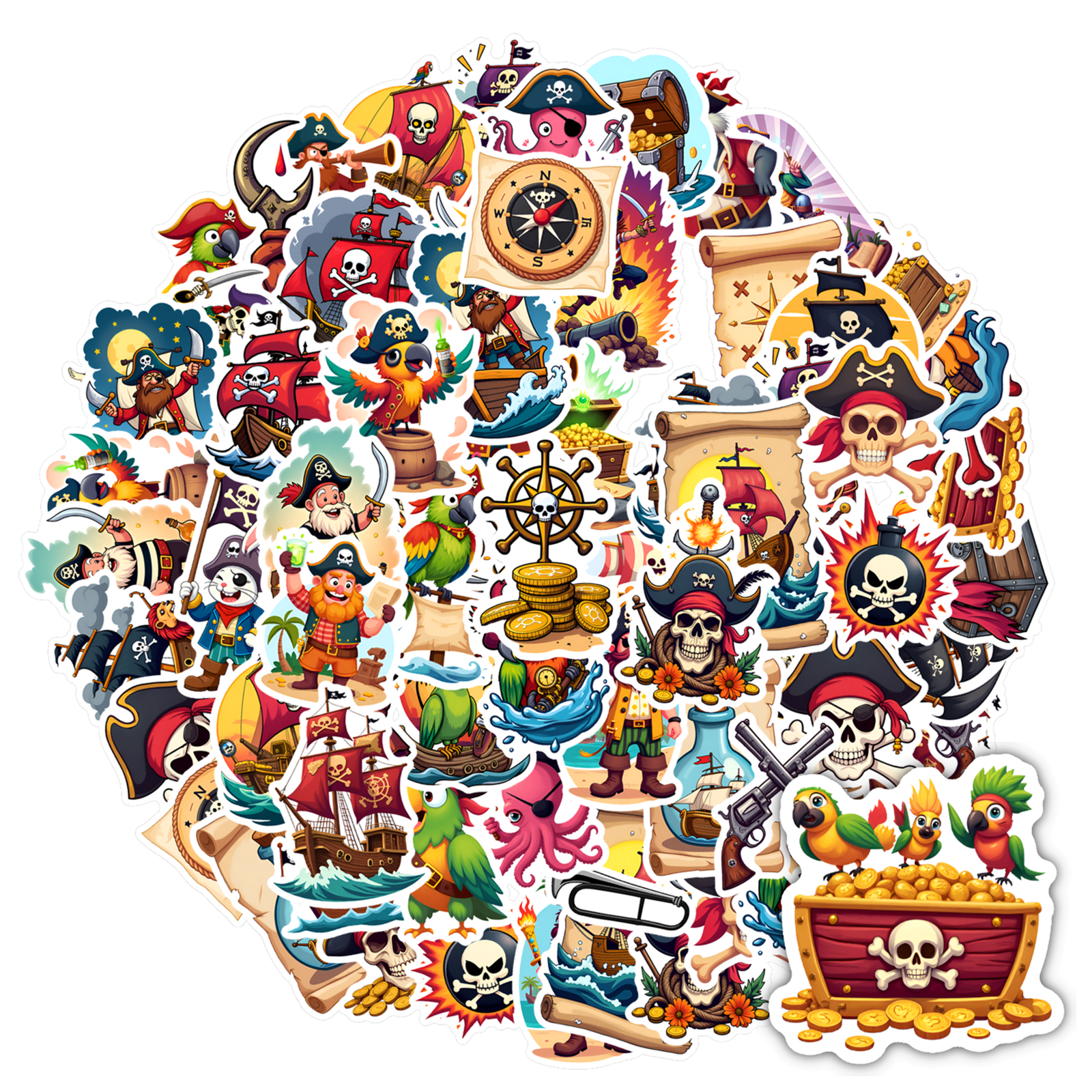 Piracy Sticker 35pcs-50pcs Pirate Stickers Skull Graffiti Treasure Stickers Kids ...