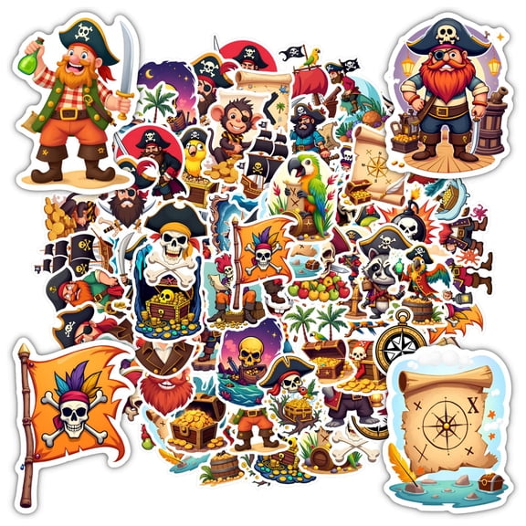 35pcs-50pcs Pirate Stickers Stationery Stickers Skull Graffiti Decals Treasure Kids Stickers for Laptops Suitcase Mobile