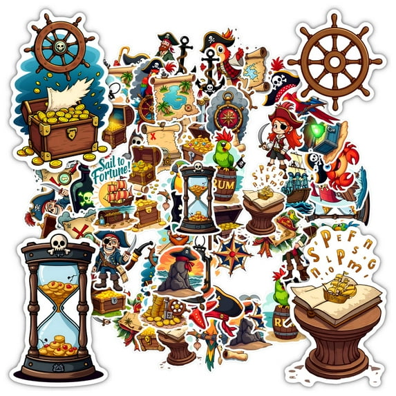 35pcs-50pcs Pirate Stickers Treasure Chest Stickers Adventure Kids Stickers for Suitcase Laptop Guitar
