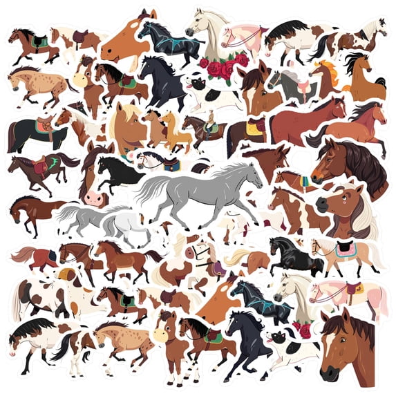 35pcs-50pcs Playful Horse Stickers Animal Cartoon Decals Funny Nature Stickers for Suitcases Fridge Laptops