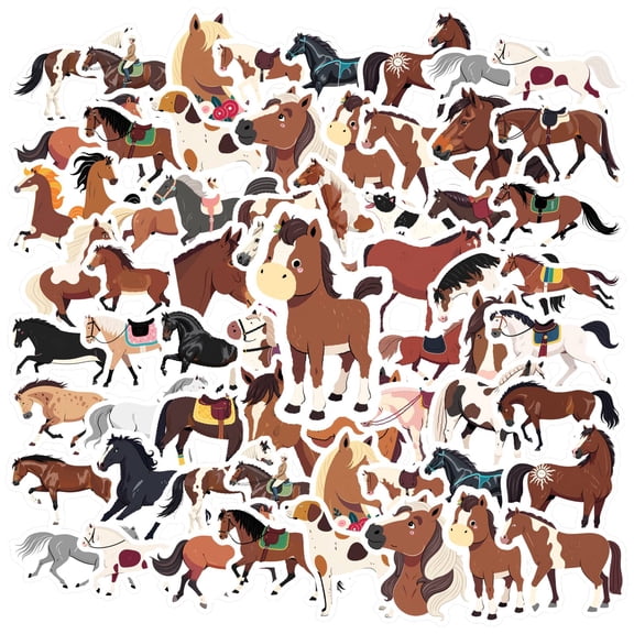 35pcs-50pcs Playful Horse Stickers Animal Cartoon Decals Funny Nature Stickers for Suitcases Fridge Laptops