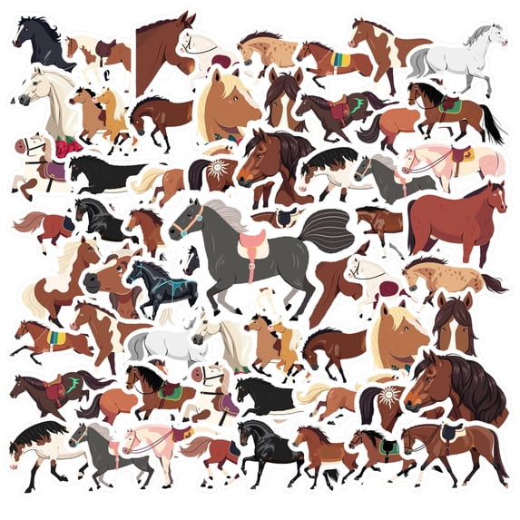 35pcs-50pcs Playful Horse Stickers Animal Cartoon Decals Funny Nature Stickers for Suitcases Fridge Laptops