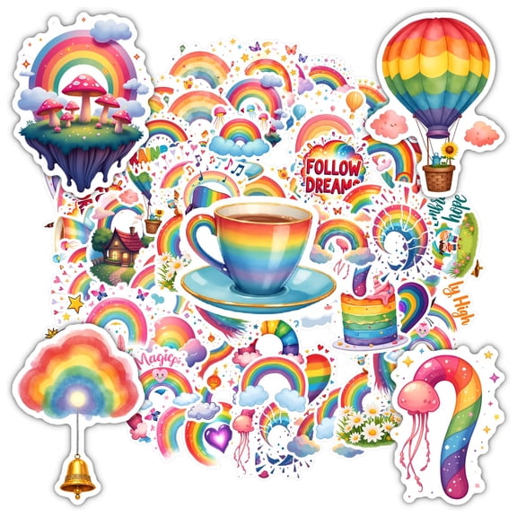 35pcs-50pcs Rainbow Stationery Stickers Cute Teacher Reward Stickers Kids Stickers Graffiti Decals for Laptops Suitcases