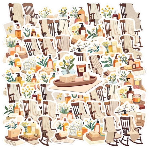 35pcs-50pcs Relaxation Stickers Rocking Chair Spa Stickers Aromatherapy Stickers for Luggage Phone Laptop