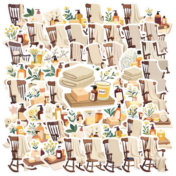 35pcs-50pcs Relaxation Stickers Rocking Chair Spa Stickers Aromatherapy Stickers for Luggage Phone Laptop