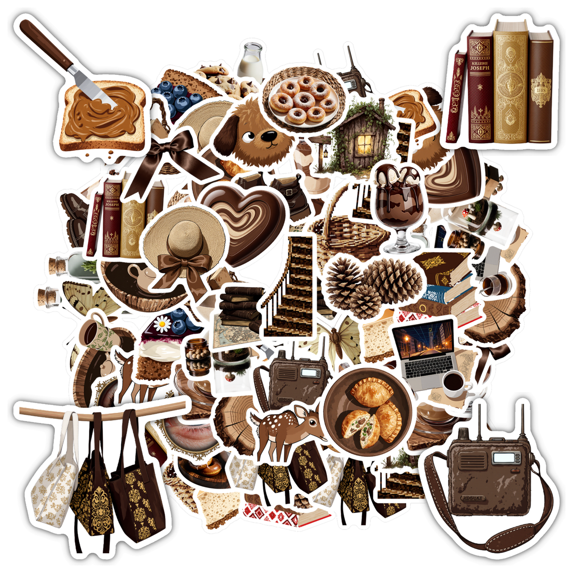 35pcs-50pcs Retro Chocolate Stickers PVC Stationery Stickers Kids Stickers for Laptop Suitcase Phone