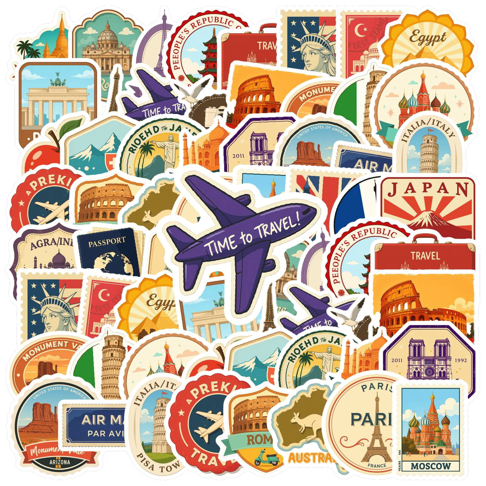 35pcs-50pcs Retro City Stickers Travel Landmarks Stickers Adventure ...