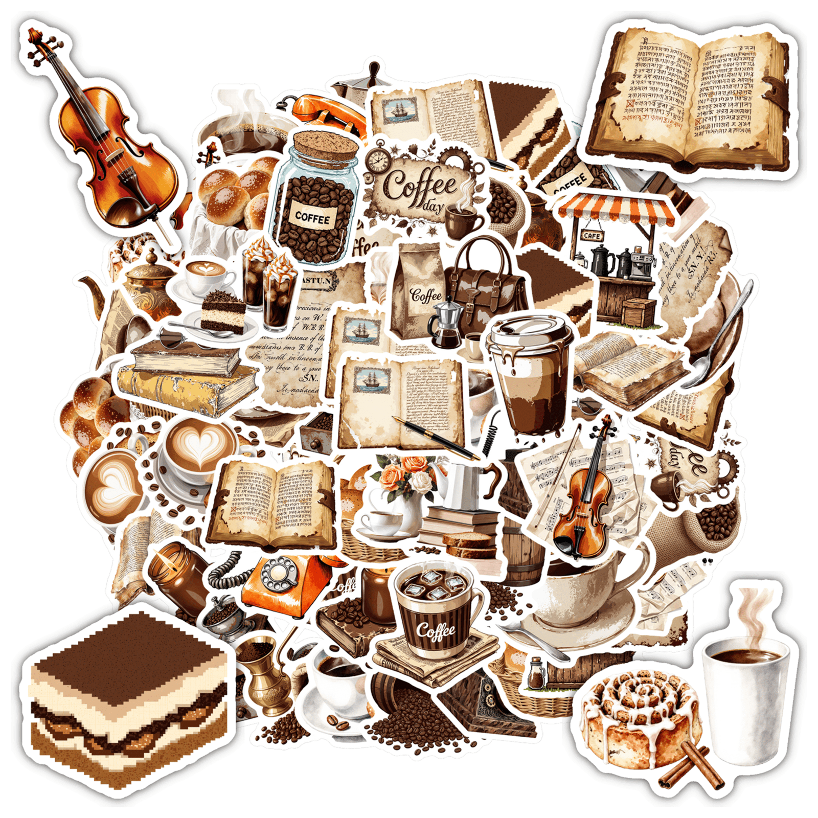 35pcs-50pcs Retro Coffee Stationery Stickers Vintage Funny Sticker Pack ...
