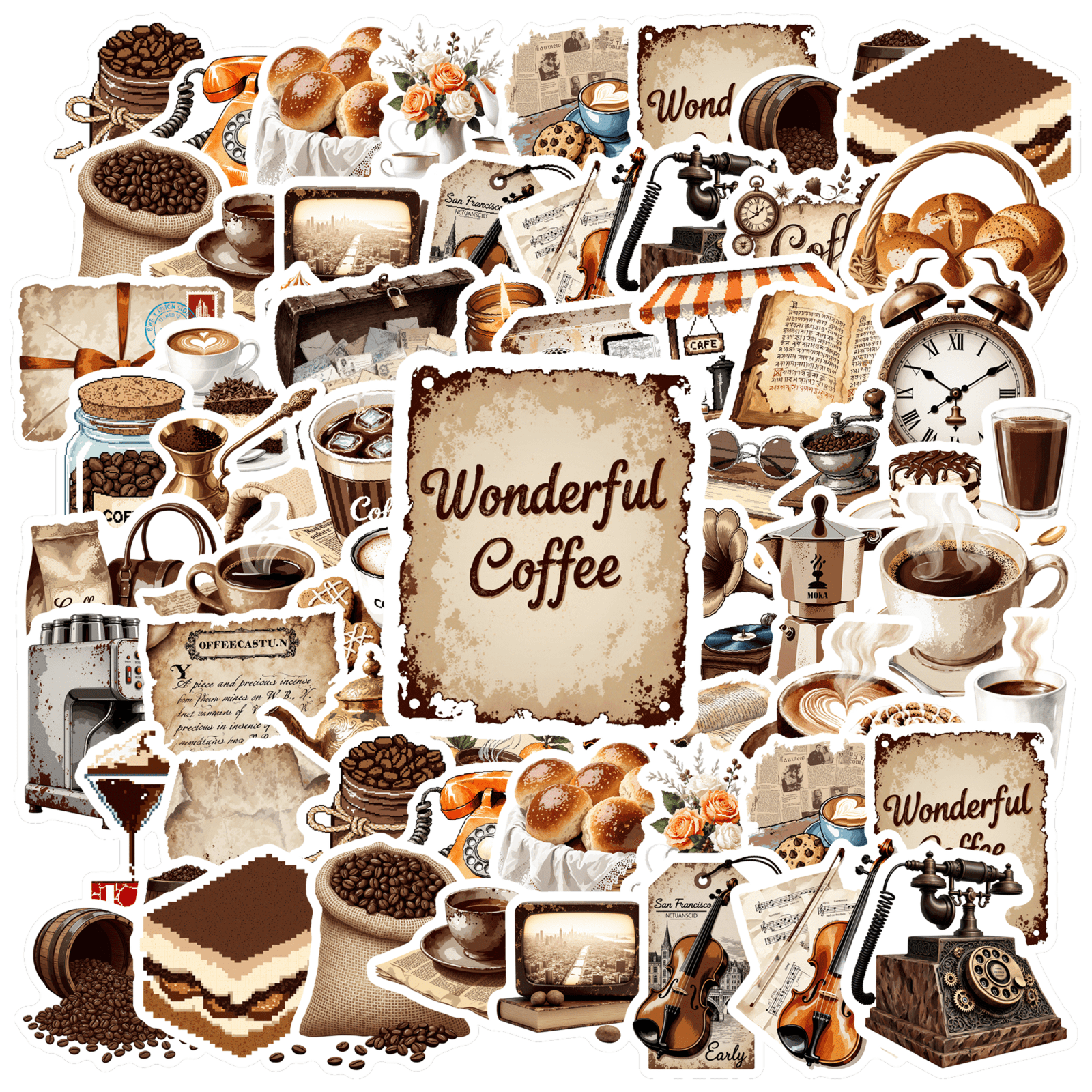35pcs-50pcs Retro Coffee Stationery Stickers Vintage Funny Sticker Pack ...