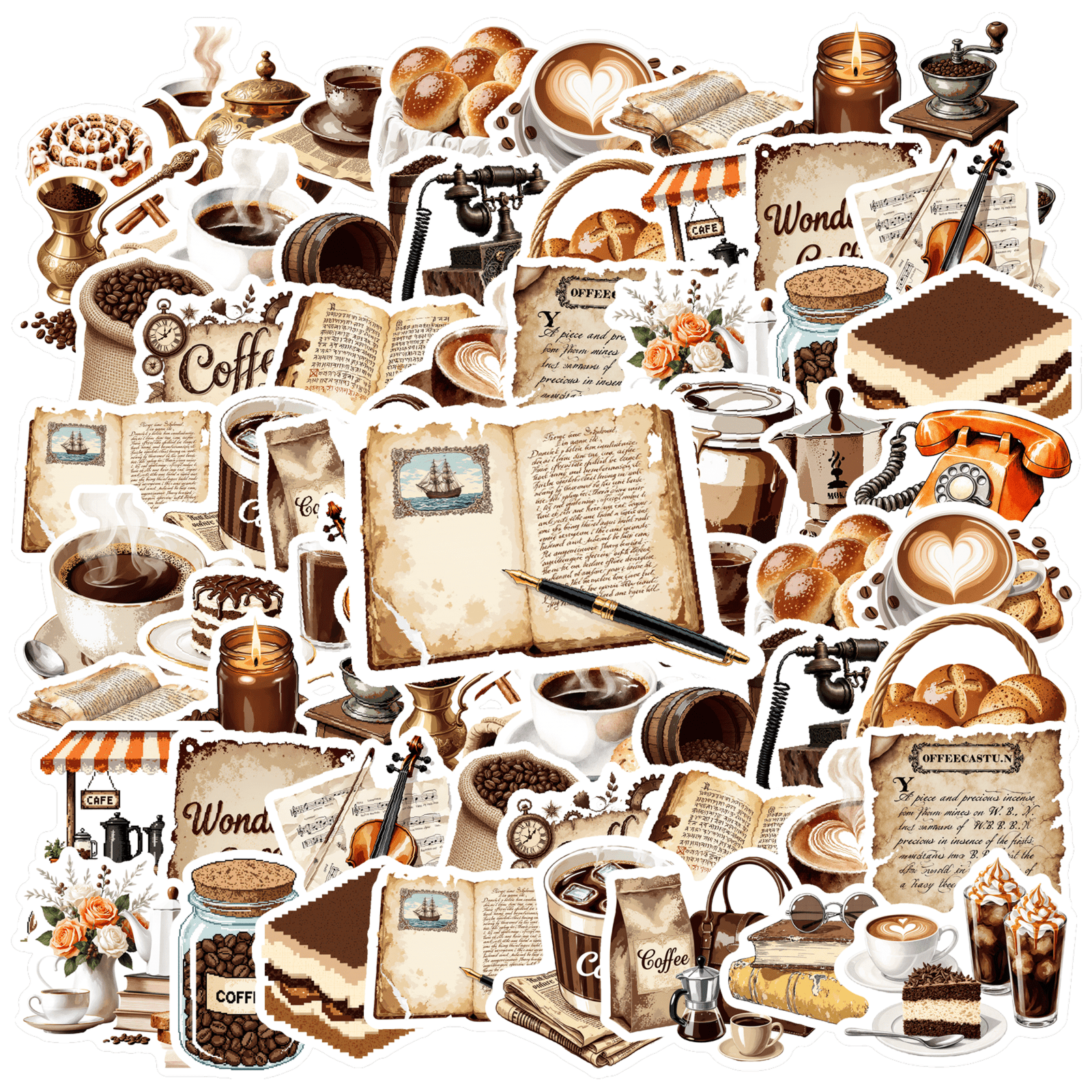 35pcs-50pcs Retro Coffee Stationery Stickers Vintage Funny Sticker Pack ...