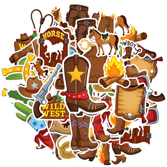 35pcs-50pcs Retro Cowboy Stationery Stickers Funny Wild West Graffiti Decals for Luggage Phone Laptop