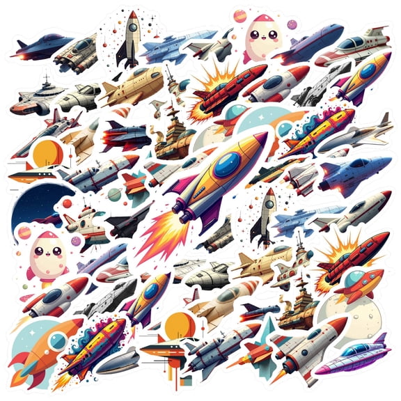 35pcs-50pcs Retro Stationery Stickers Rocket PVC Stickers Spaceship Kids Stickers for Laptops Suitcase Guitar