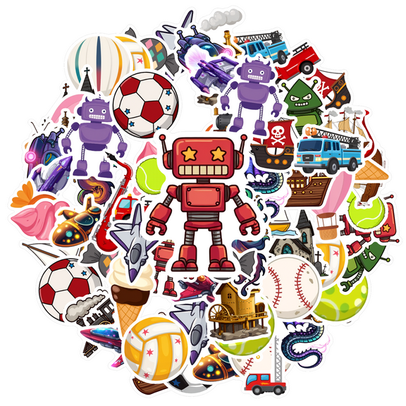 35pcs-50pcs Robot Stickers Sports Animal Stickers Fantasy Vehicles Kids Stickers for Laptops Phones Notebooks
