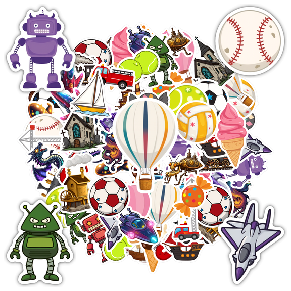 35pcs-50pcs Robot Stickers Sports Animal Stickers Fantasy Vehicles Kids Stickers for Laptops Phones Notebooks