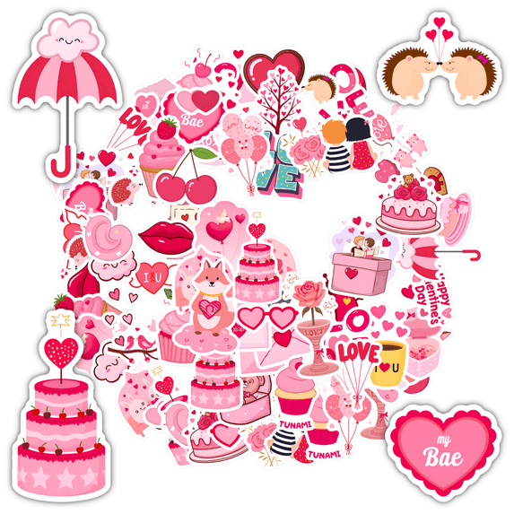 35pcs-50pcs Romantic Stickers Valentine Kids Stickers Pack Love Stickers Fun Stationery Stickers for Laptops Suitcase