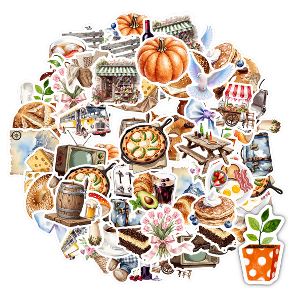 35pcs-50pcs Rustic Stationery Stickers Vintage Teacher Reward Kids Stickers Toy Food DIY Stickers for Laptops Phone