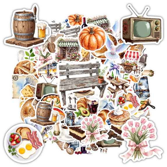 35pcs-50pcs Rustic Stationery Stickers Vintage Teacher Reward Kids Stickers Toy Food DIY Stickers for Laptops Phone