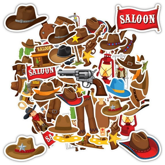 35pcs-50pcs Rustic Stickers Cowboy Kids Stickers Decals Hat Stickers Wild West Stickers for Laptops Suitcases Fridge