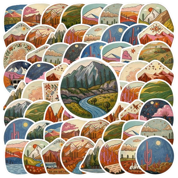 35pcs-50pcs Scenic Stickers Stationery Stickers Vintage Stickers Mountain Decals for Luggage Laptop Guitar