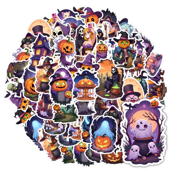 35pcs-50pcs Spooky Stickers Halloween Skeleton Stickers Witch Decals Ghost PVC Stickers for Laptops Notebooks Suitcases