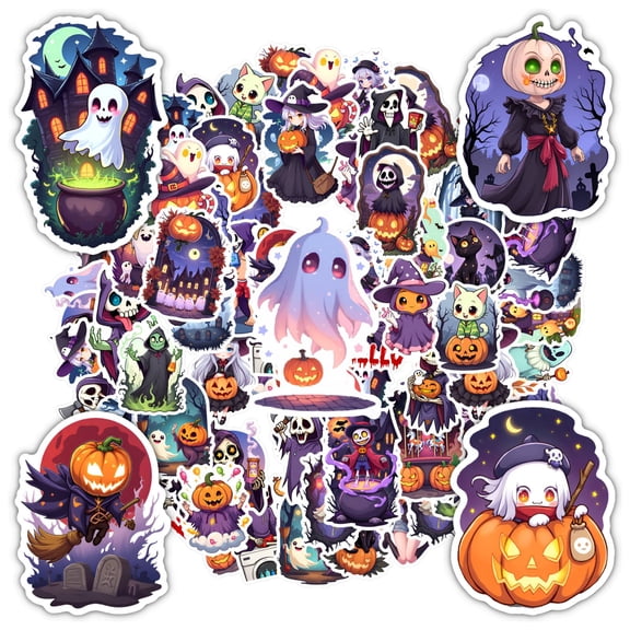 35pcs-50pcs Spooky Stickers Stationery Ghost Decals Stickers Skeleton PVC Stickers for Laptops Notebooks Suitcases