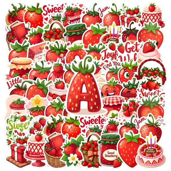 35pcs-50pcs Sweet Strawberry PVC Sticker Decals Kids Stickers Stationery Stickers for Fridge Luggage Suitcase