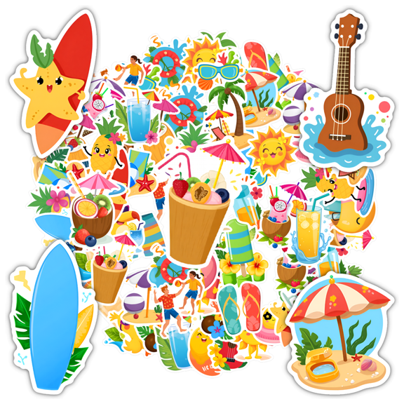 35pcs-50pcs Tropical Stationery Stickers Summer Beach Stickers Fun Kids Stickers for Suitcase Phone Laptop