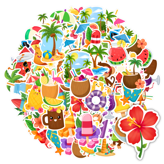 35pcs-50pcs Tropical Stationery Stickers Summer Teacher Reward Stickers Playful Animal Stickers Kids Stickers Toy for Luggage Laptop Suitcase