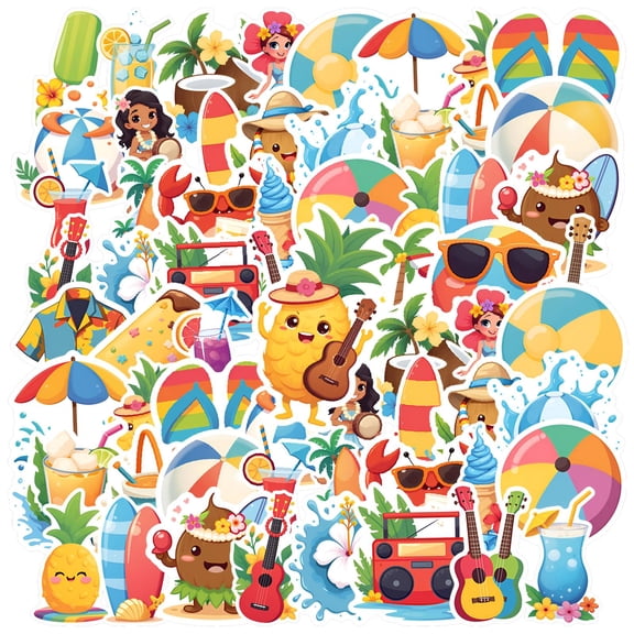 35pcs-50pcs Tropical Stickers Fun Vacation Decals Summer Beach Stickers for Laptops Notebooks Suitcases