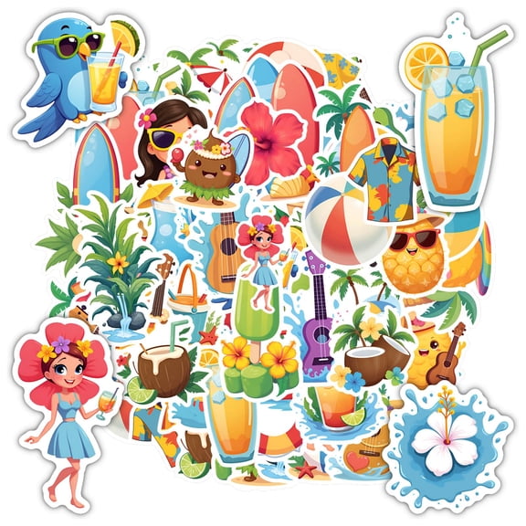35pcs-50pcs Tropical Stickers Fun Vacation Decals Summer Beach Stickers for Laptops Notebooks Suitcases