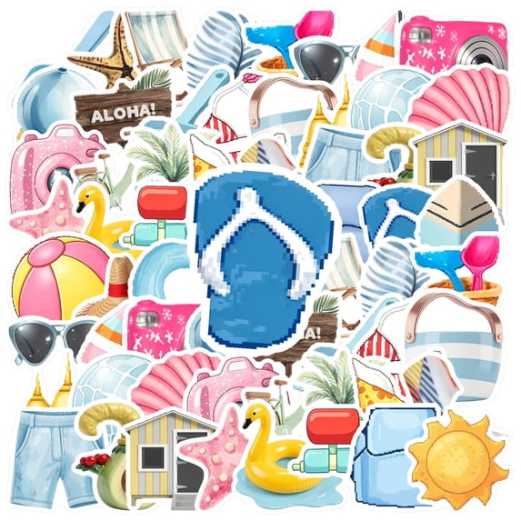 35pcs-50pcs Tropical Stickers Kids Vacation Stickers Summer Beach PVC Stickers for Laptops Suitcases
