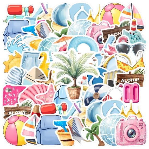 35pcs-50pcs Tropical Stickers Kids Vacation Stickers Summer Beach PVC Stickers for Laptops Suitcases
