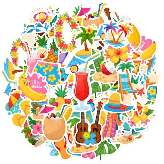 35pcs-50pcs Tropical Stickers Summer DIY Stickers Cute Beach Stickers for Luggage Fridge