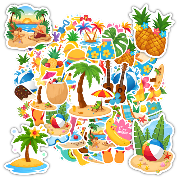 35pcs-50pcs Tropical Stickers Summer DIY Stickers Cute Beach Stickers for Luggage Fridge