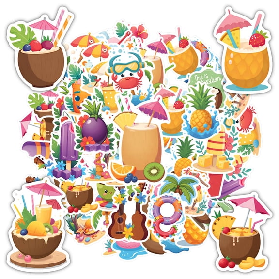 35pcs-50pcs Tropical Stickers Summer Kids Stickers Funny Graffiti Decals for Laptops Phones Suitcase