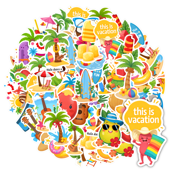35pcs-50pcs Tropical Stickers Summer Vacation Stickers Beach Fun Stickers for Suitcases Laptops Guitars