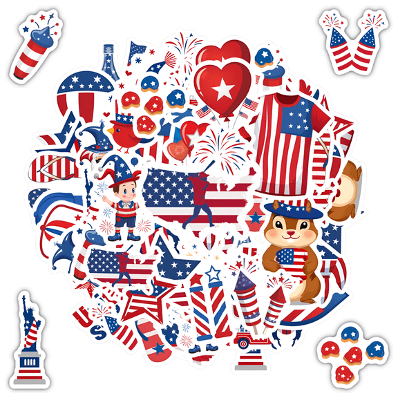 35pcs-50pcs USA American Stickers Patriotic Stars Graffiti Decals Decorative Stickers for Laptops Suitcases